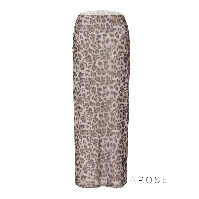 Alyssa Leopard Mesh Midi Skirt [7FL0ZC2L]