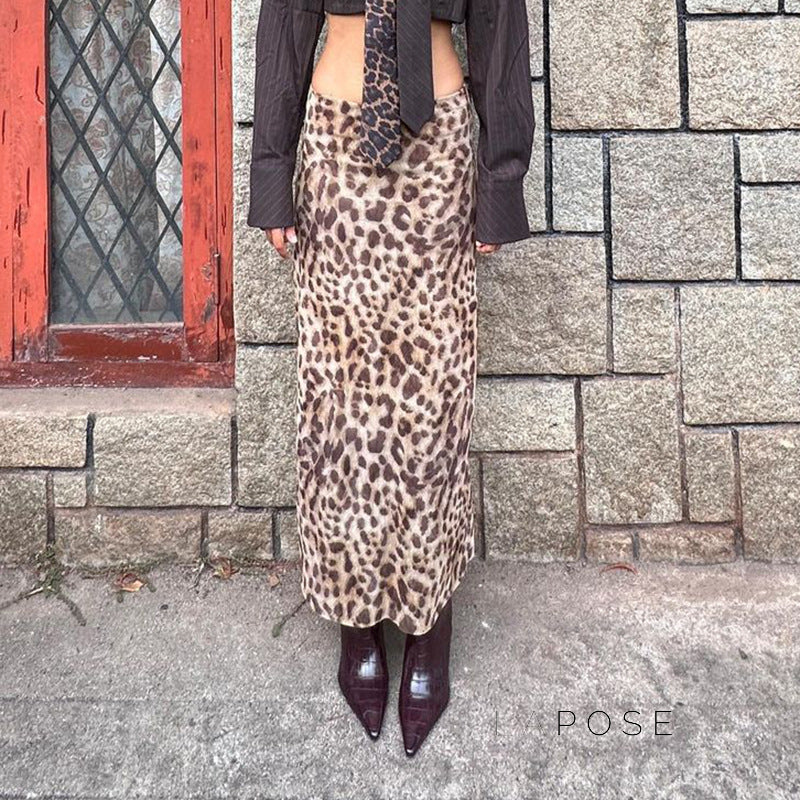 Alyssa Leopard Mesh Midi Skirt [EVND3DDQ]