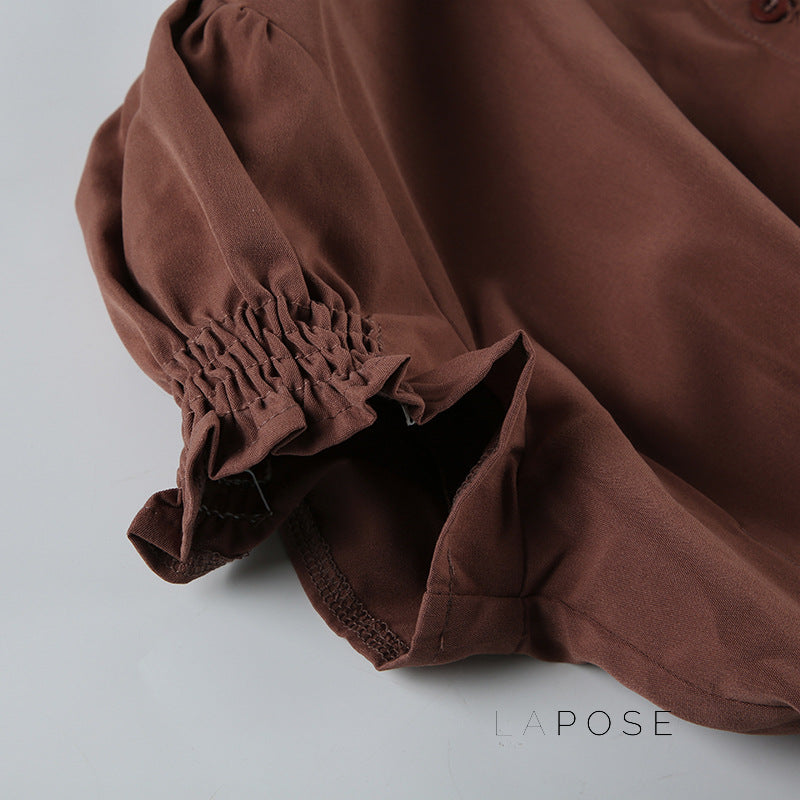 Amaria Brown Puff Sleeve Top [ZVW0TOY8]