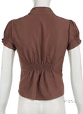Amaria Brown Puff Sleeve Top [T76HCC1G]