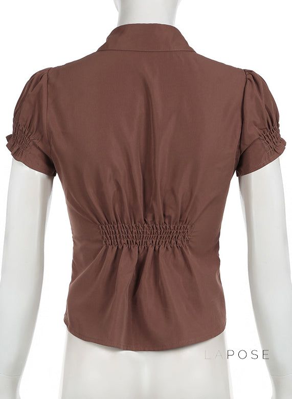 Amaria Brown Puff Sleeve Top [T76HCC1G]