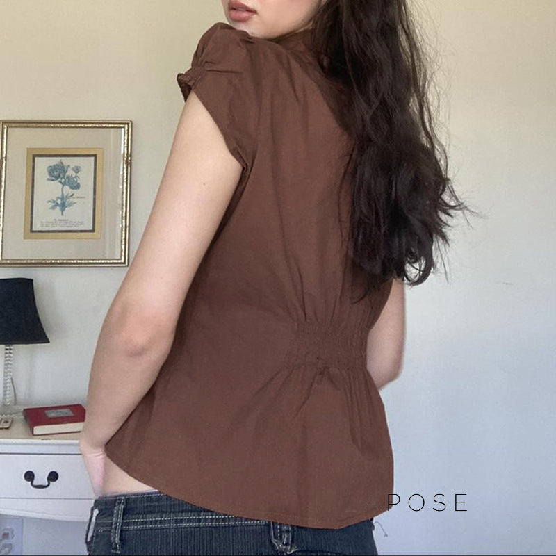 Amaria Brown Puff Sleeve Top [7TZBZ8OJ]