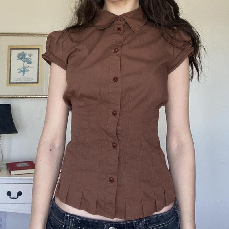 Amaria Brown Puff Sleeve Top [PPFV43LP]