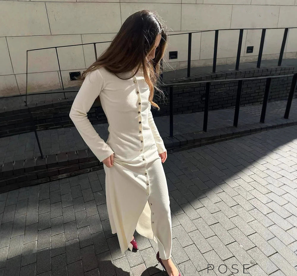Amarii Ivory Knit Maxi Dress [8I8EN5HV]