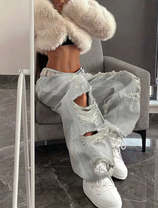 LaPose - Amariyah Baggy Ripped Straight Jeans
