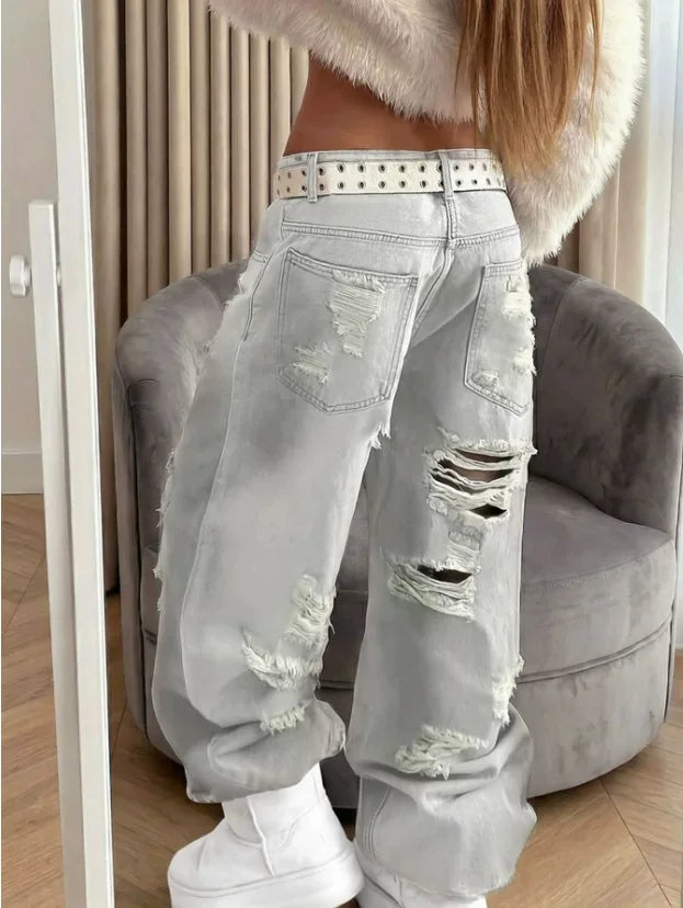 LaPose - Amariyah Baggy Ripped Straight Jeans