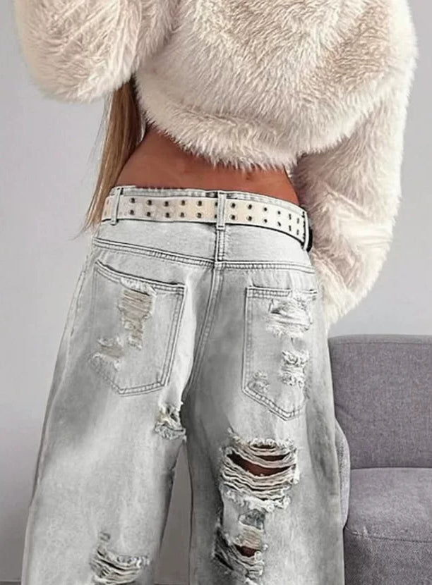 LaPose - Amariyah Baggy Ripped Straight Jeans