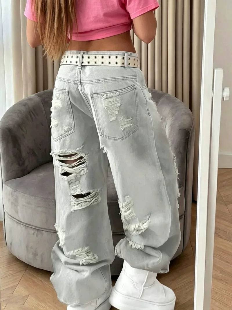 LaPose - Amariyah Baggy Ripped Straight Jeans