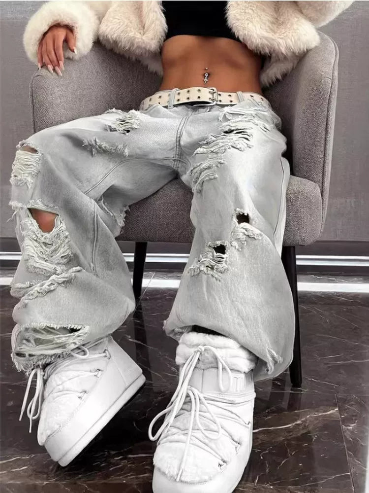 LaPose - Amariyah Baggy Ripped Straight Jeans