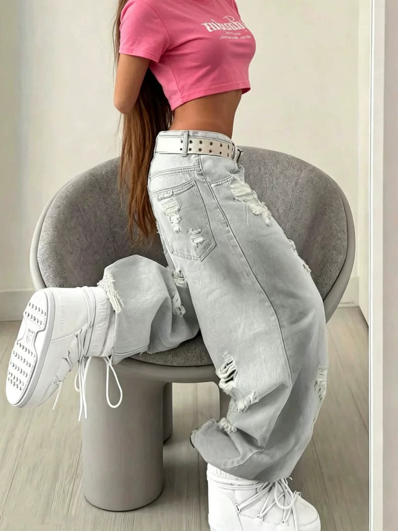 LaPose - Amariyah Baggy Ripped Straight Jeans
