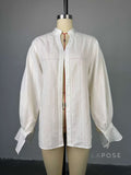 Amaryah Lantern Sleeve Button-Up Top [UJ14NS6I]