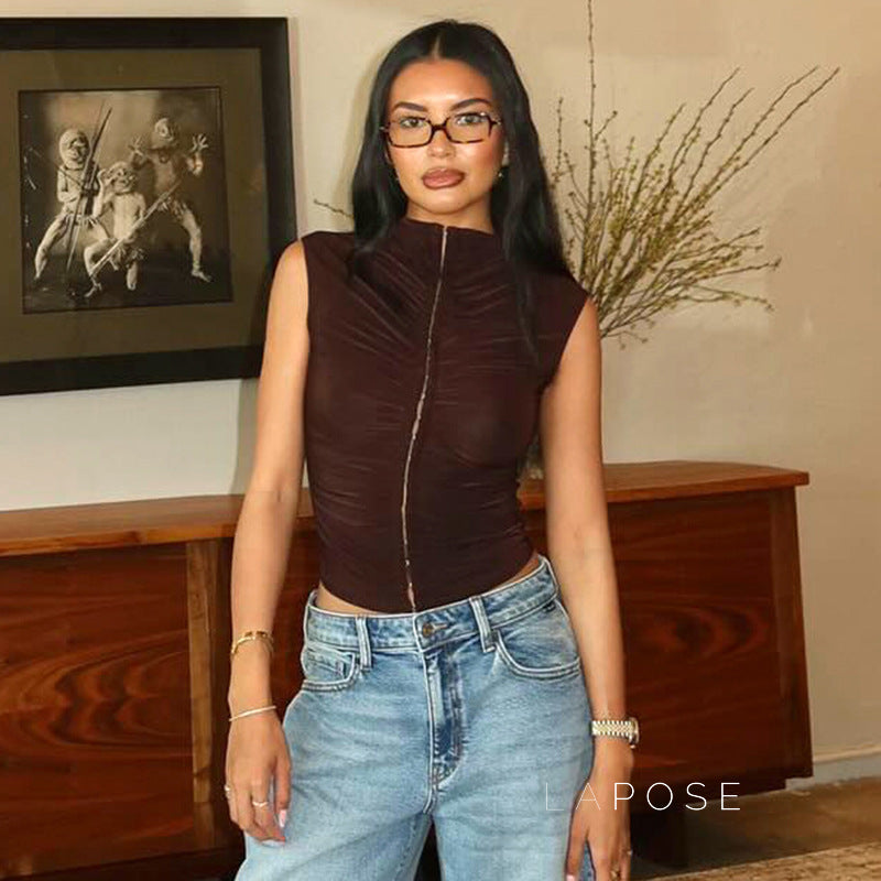Amauri Pleated Mock Neck Vest [58SSGRYN]