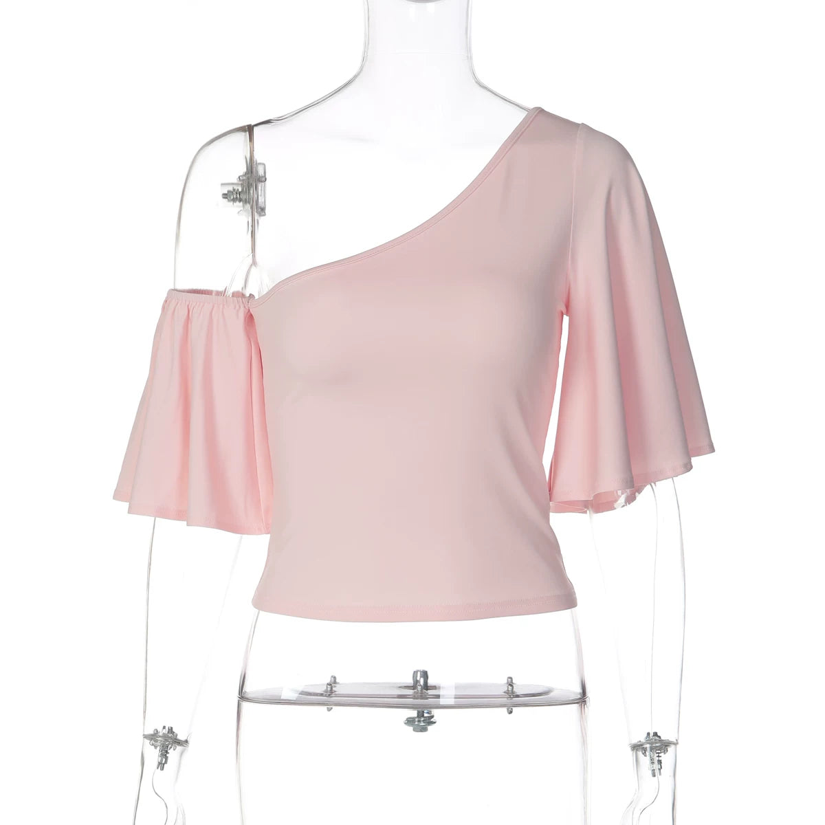 LaPose - Amberley One Shoulder Flare Sleeve Top - Pink Color