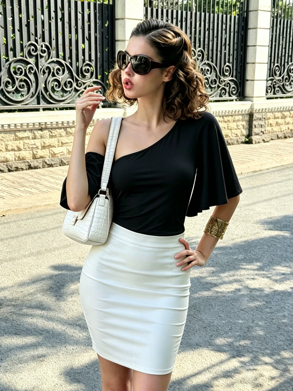 LaPose - Amberley One Shoulder Flare Sleeve Top