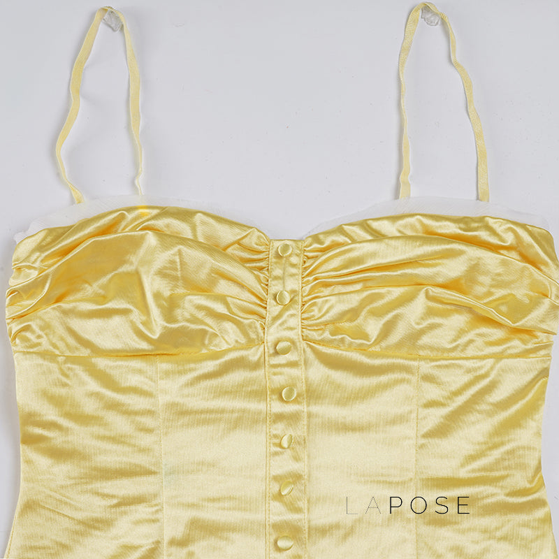 Ameena Pleated Satin Crop Top [DM23SSQL]