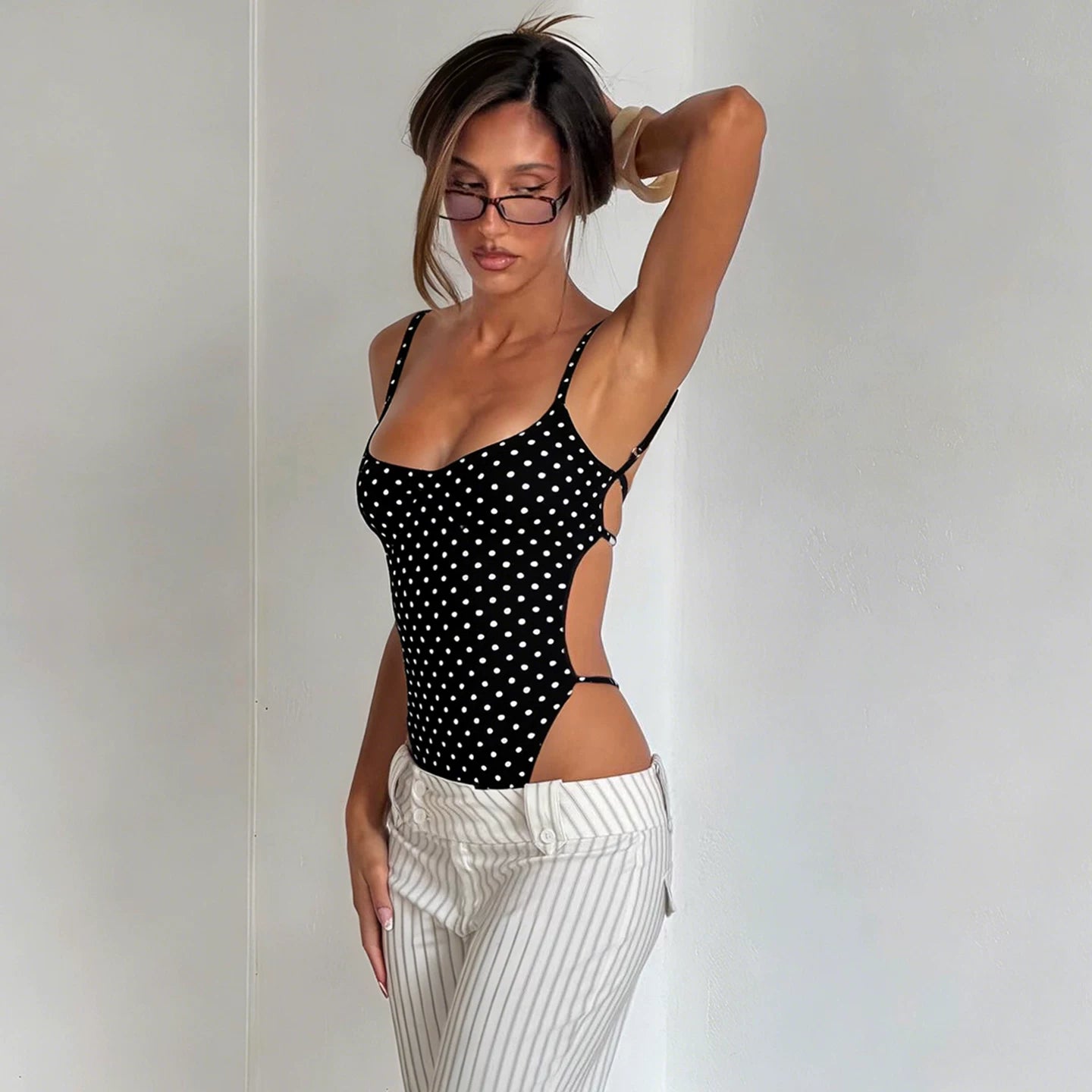 LaPose - Ameila Polka Dot Backless Bodysuit