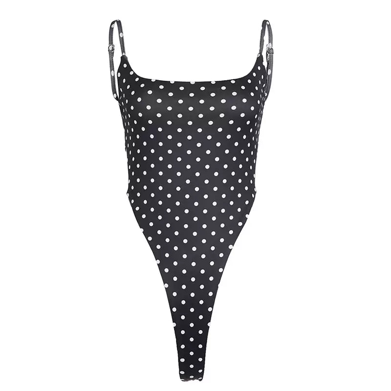 LaPose - Ameila Polka Dot Backless Bodysuit - Black Color