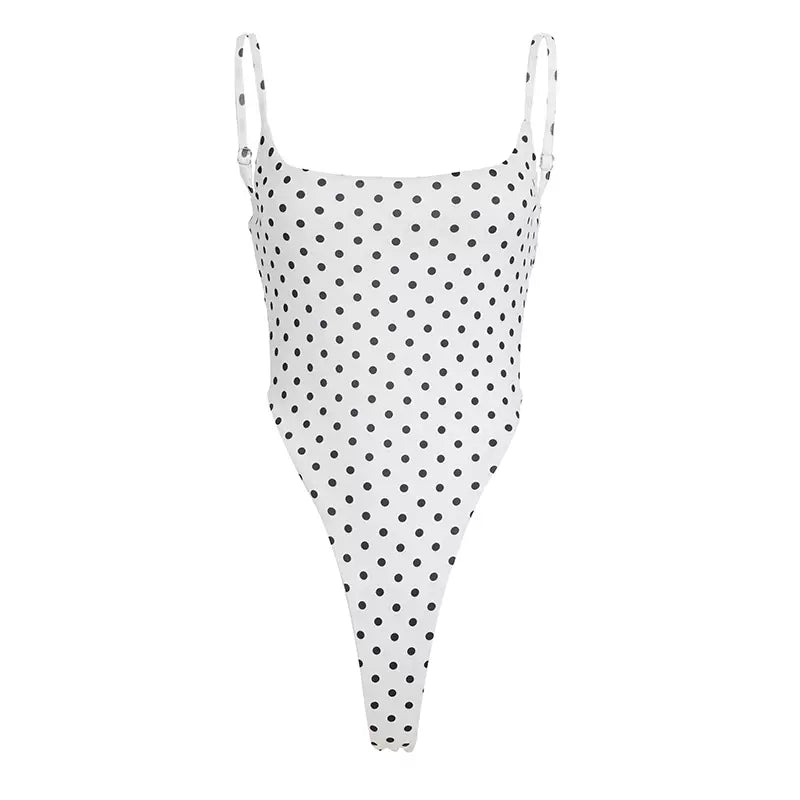 LaPose - Ameila Polka Dot Backless Bodysuit - White Color
