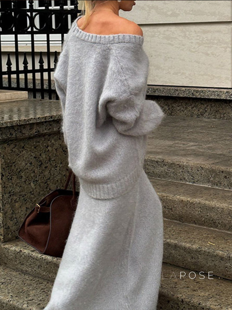Amelie Knit V-neck Skirt Set [DOPKRGS7]