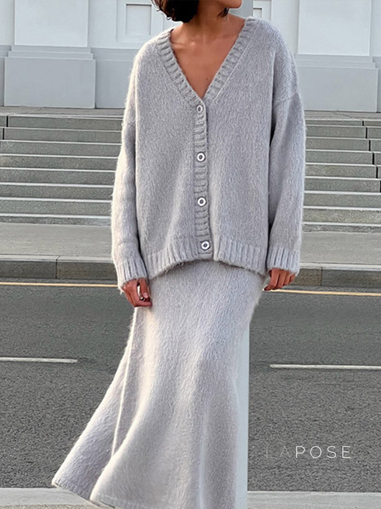 Amelie Knit V-neck Skirt Set [VQTB0TCL]