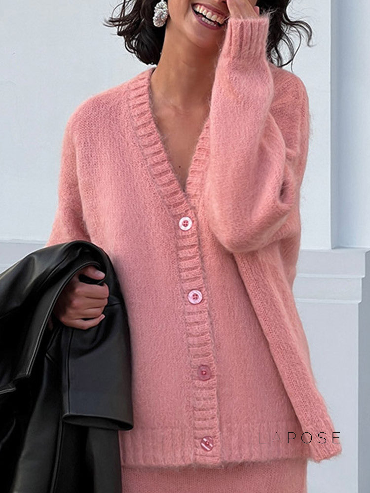 Amelie Knit V-neck Skirt Set [AQE67ADH]