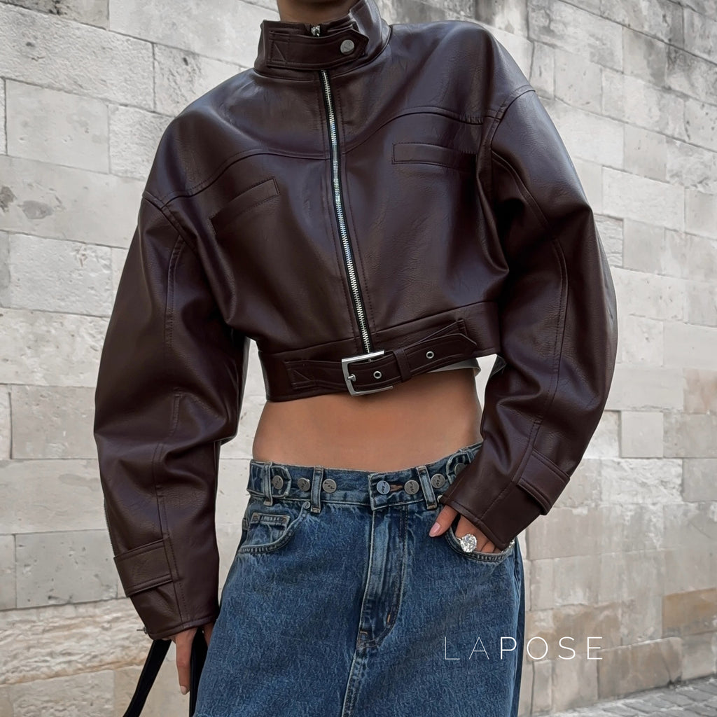Aminata Cropped Faux Leather Jacket [HEDRZEA1]