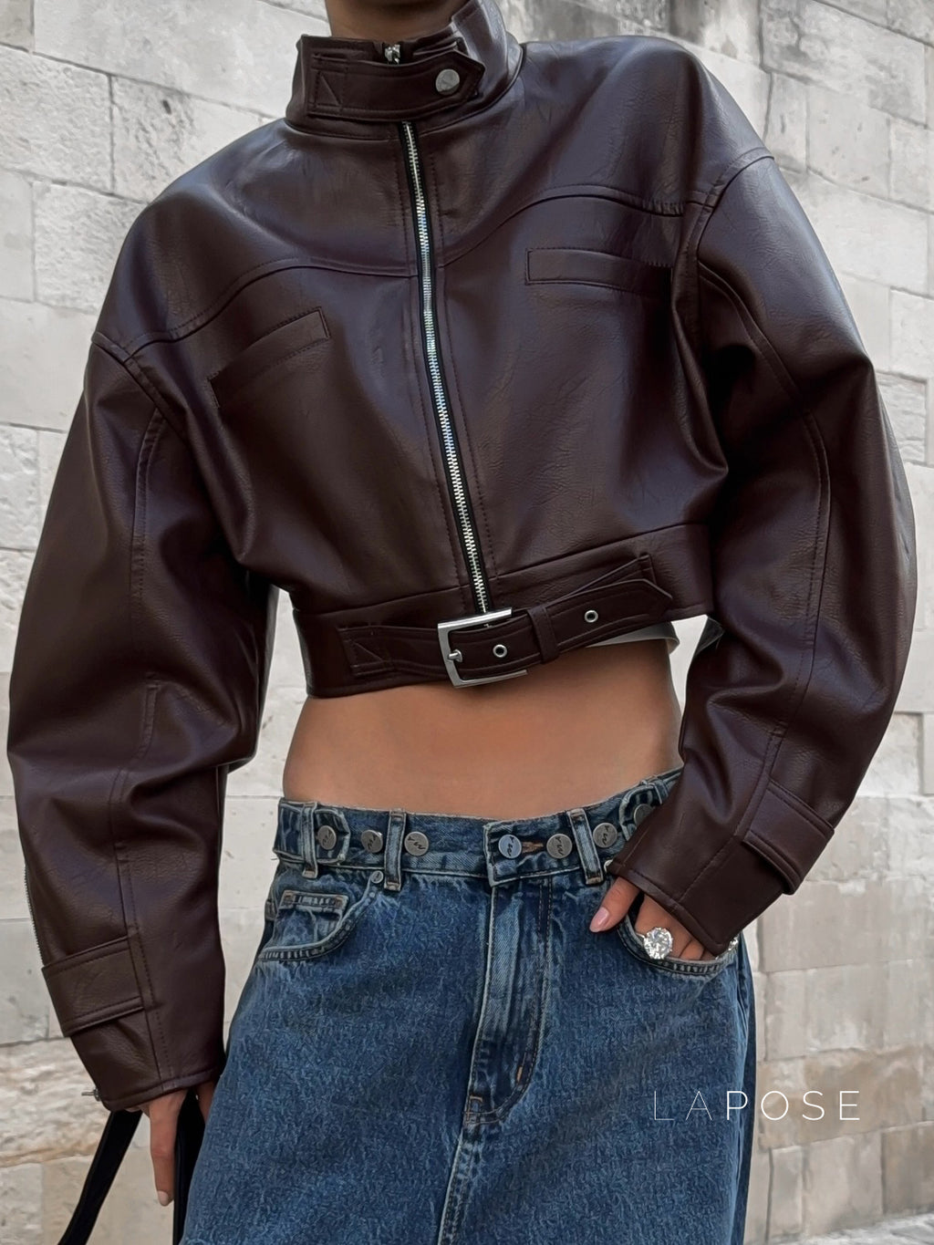 Aminata Cropped Faux Leather Jacket [IAP04NRC]