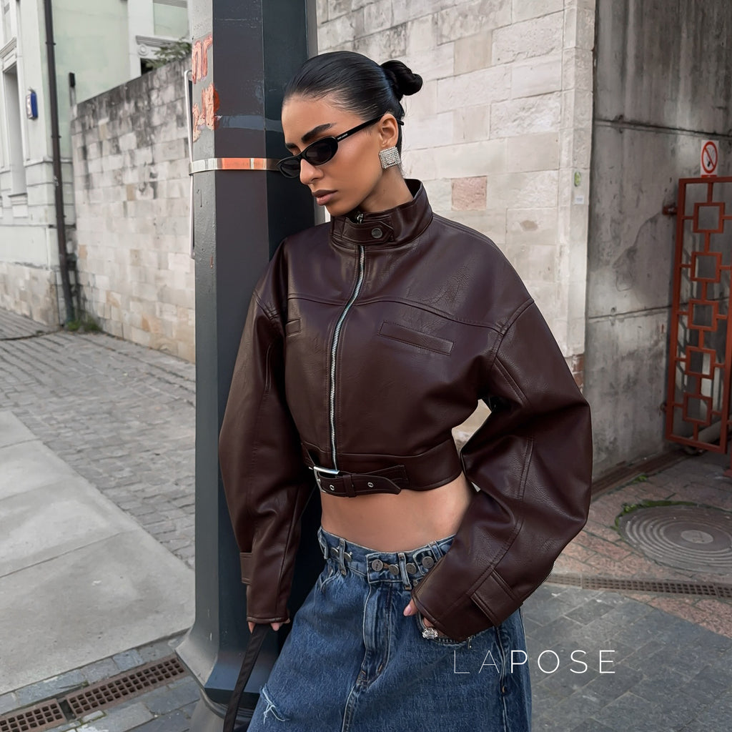 Aminata Cropped Faux Leather Jacket [JJS2LCW8]