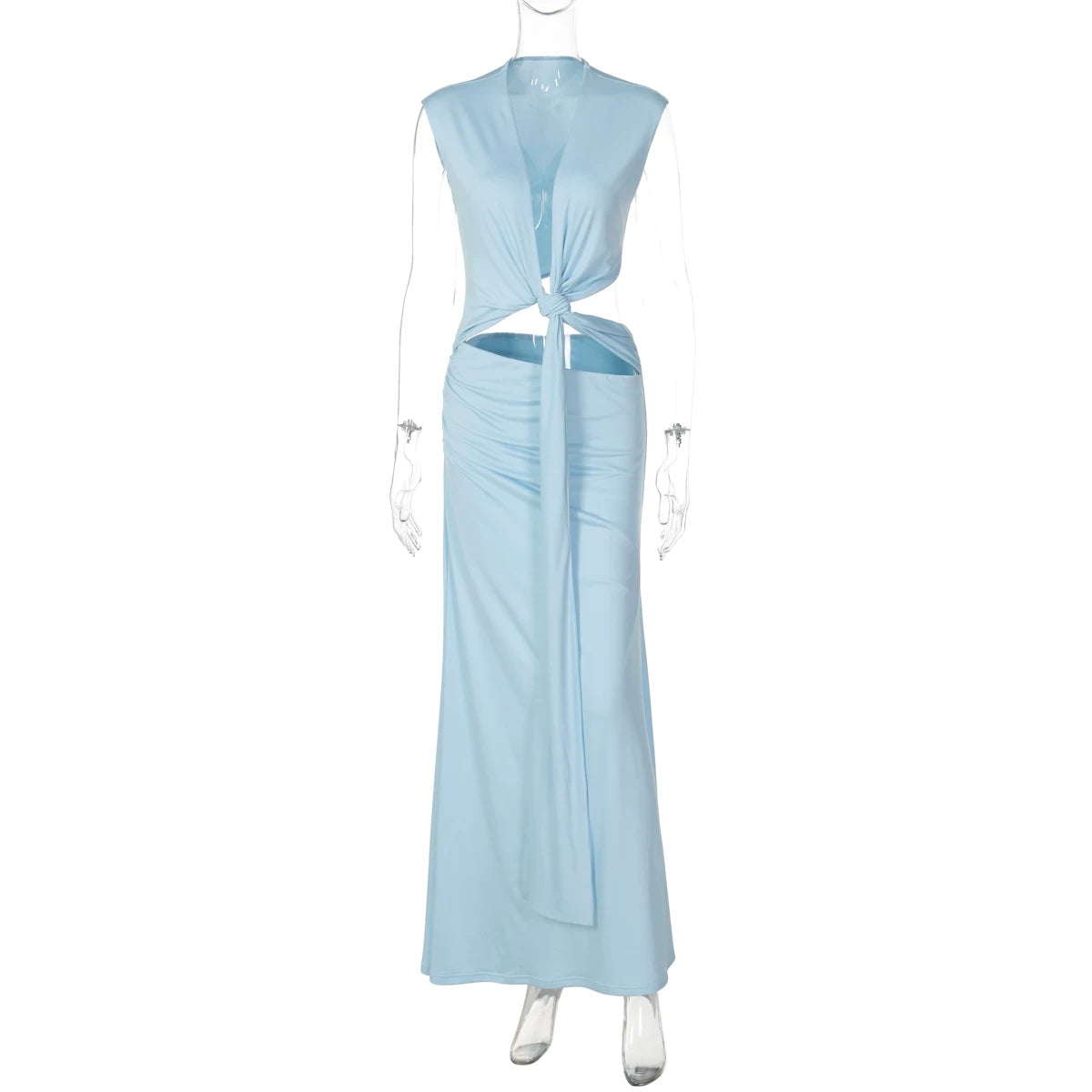 LaPose - Amiya Knot Cut-Out Maxi Dress - Sky Blue Color