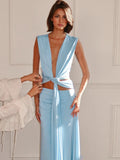 LaPose - Amiya Knot Cut-Out Maxi Dress - Sky Blue Color