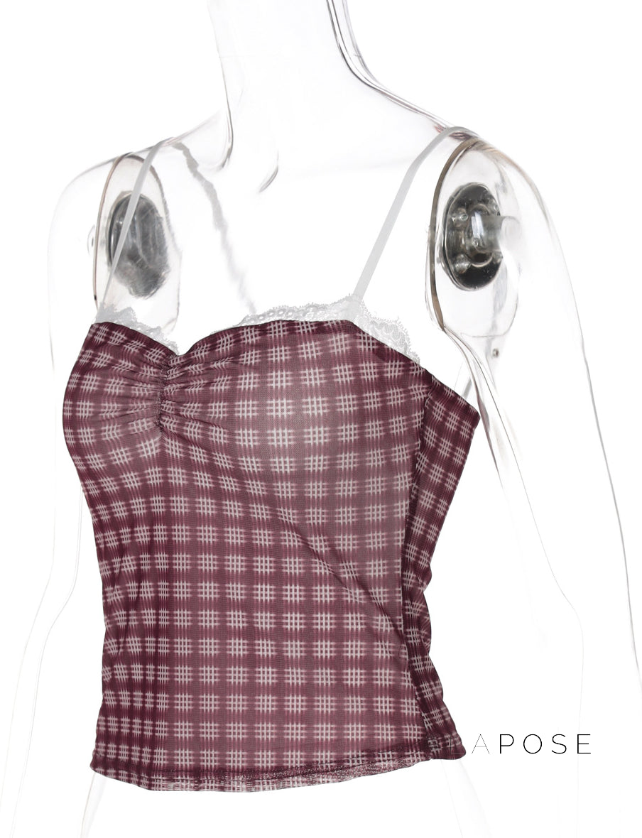 Amoni Plaid Lace Camisole [RXC98PSU]