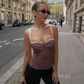 Amoni Plaid Lace Camisole [YTO3RFBK]