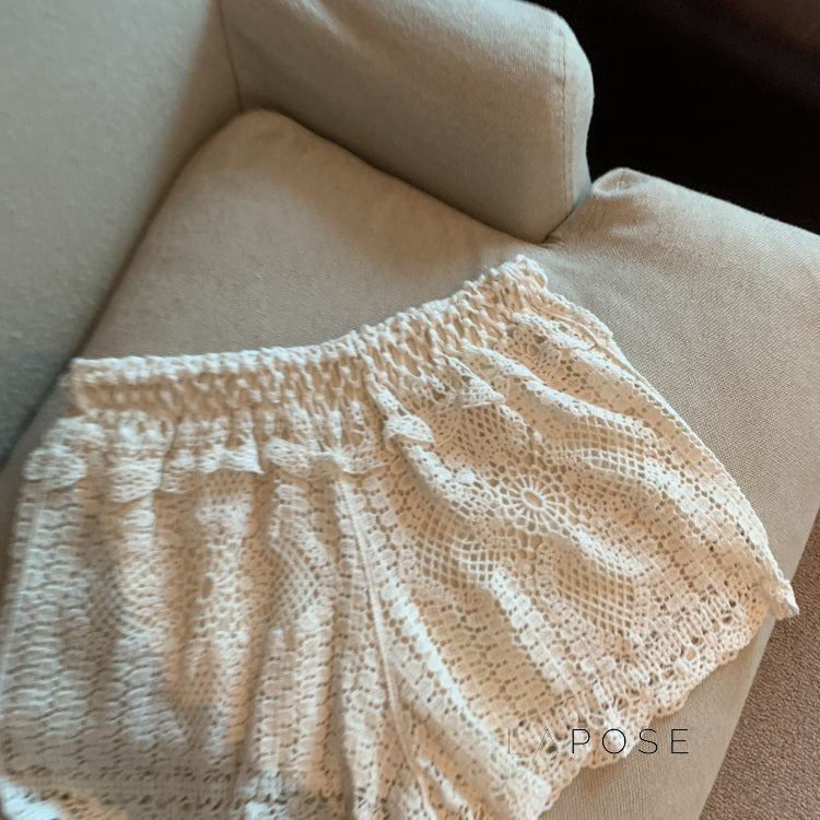 Amya Lace Knit Wide-Leg Pants [3DJBRGNB]