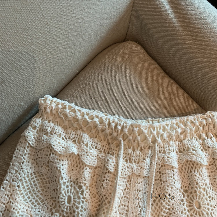 Amya Lace Knit Wide-Leg Pants [1ZITKOFP]