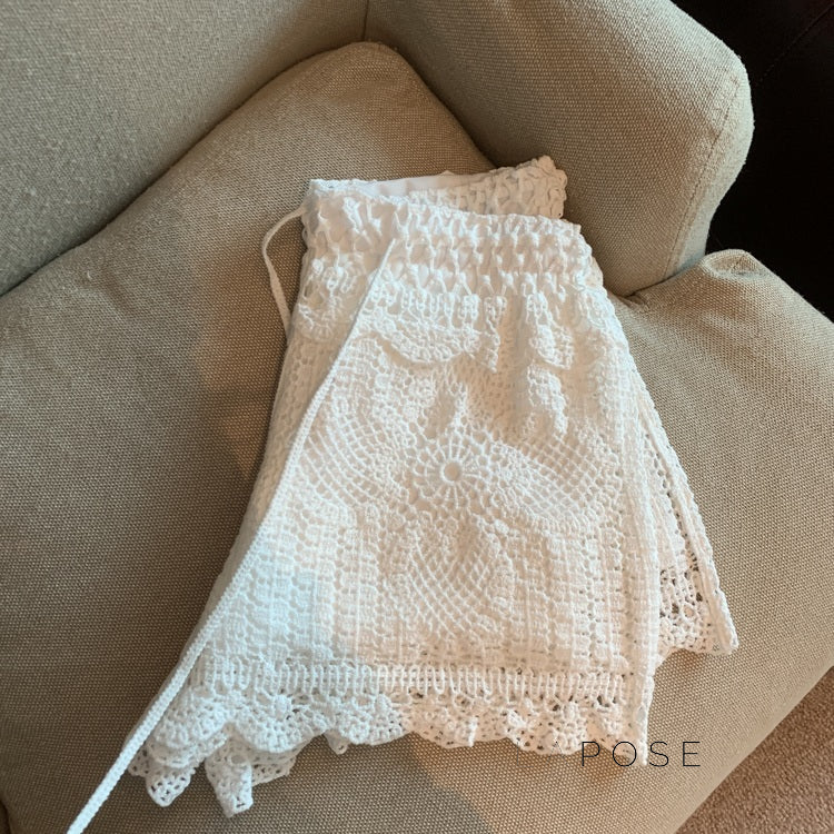 Amya Lace Knit Wide-Leg Pants [51C2UHHC]