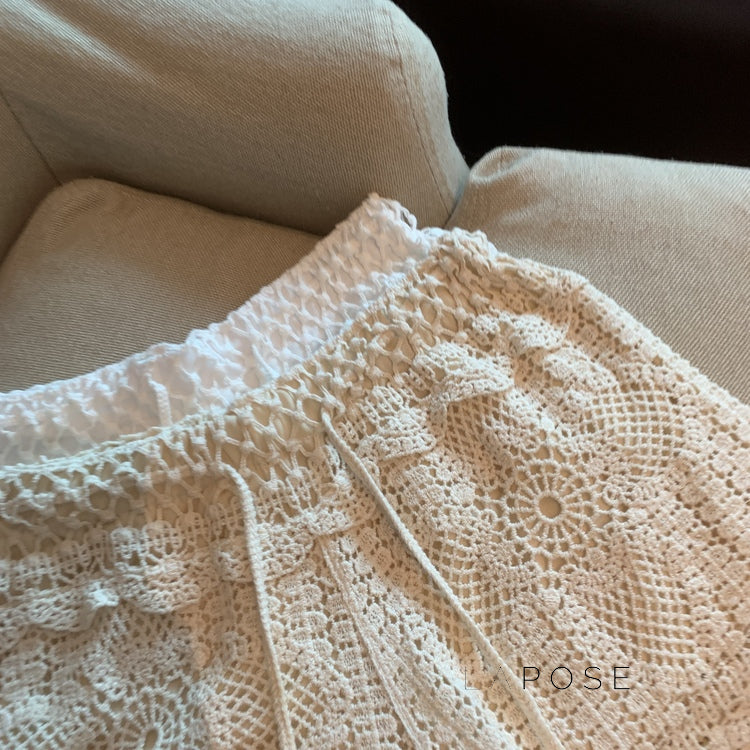 Amya Lace Knit Wide-Leg Pants [OTS6MXM2]
