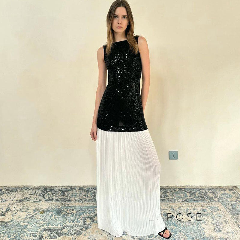 Anabia Black Sequin Maxi Dress [U33ELE72]