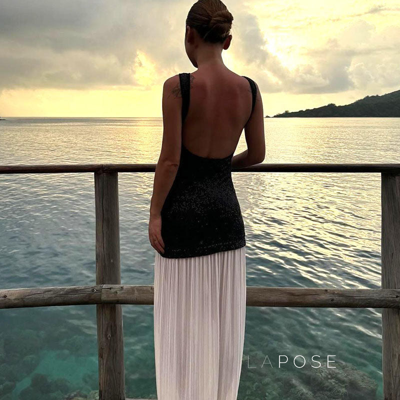 Anabia Black Sequin Maxi Dress [FLC5C3VN]