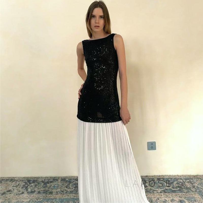 Anabia Black Sequin Maxi Dress [BTKF01RO]