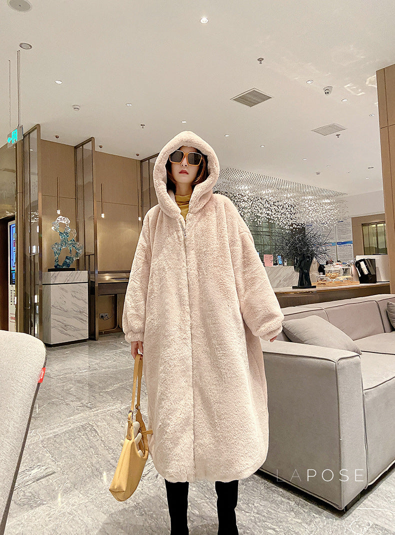 Anai Long Hooded Faux Fur Coat [10V820DA]