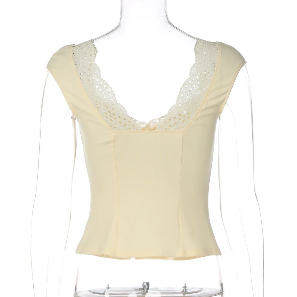 LaPose - Anaiya Lace Trim V-Neck Top