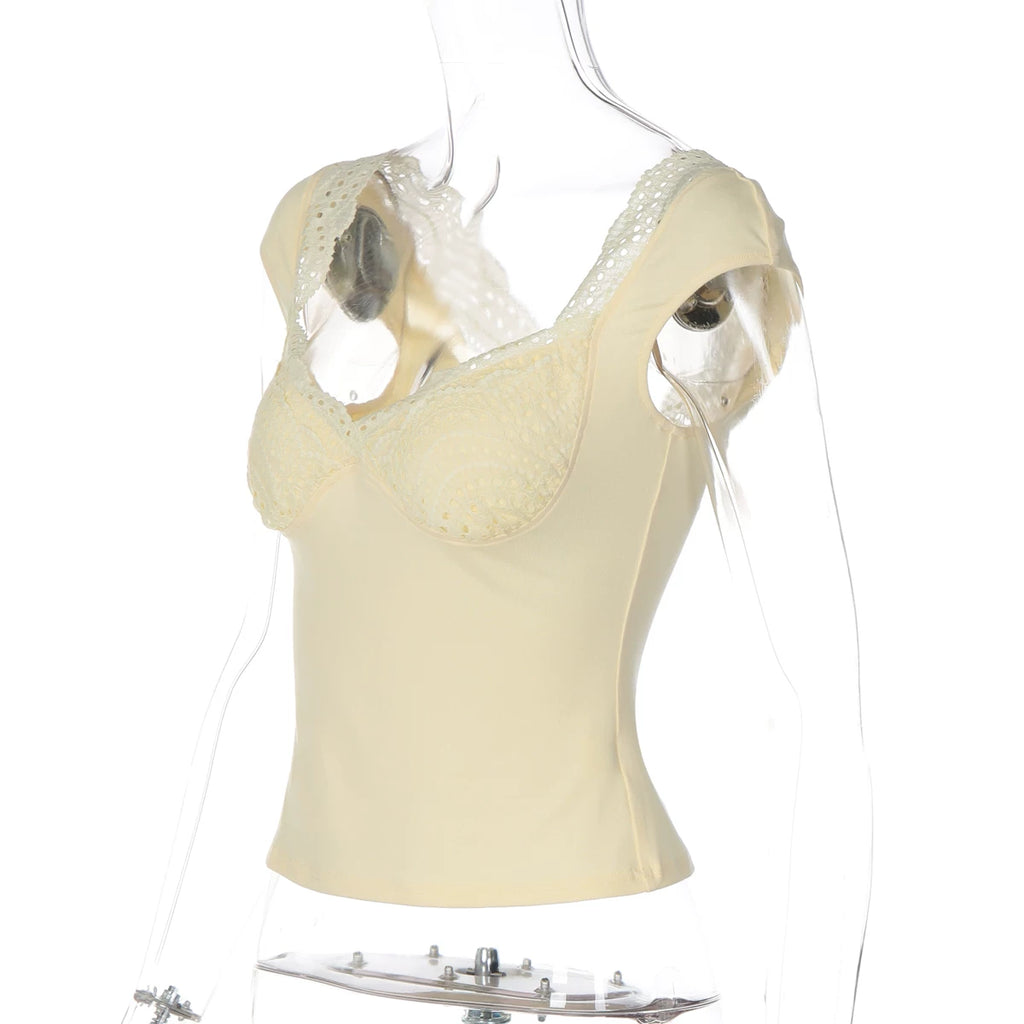 LaPose - Anaiya Lace Trim V-Neck Top