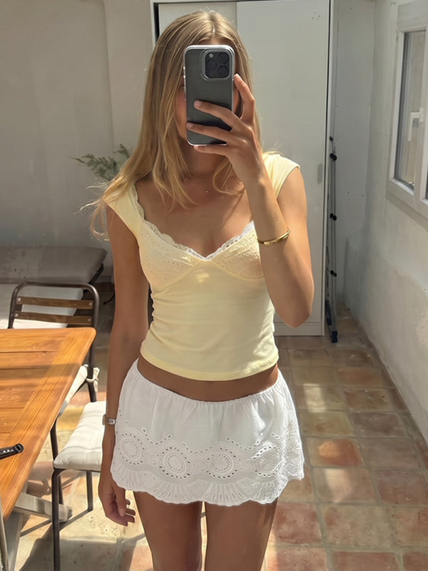 LaPose - Anaiya Lace Trim V-Neck Top