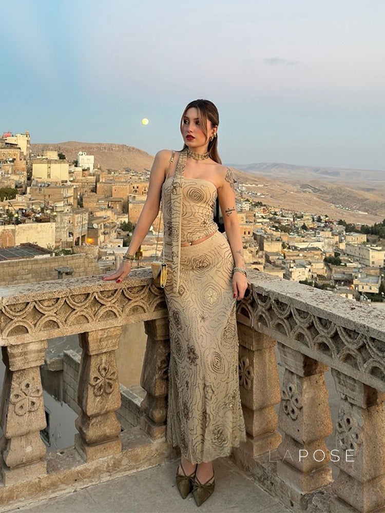 Analiz Beaded Mesh Skirt Set [CYA73SAK]