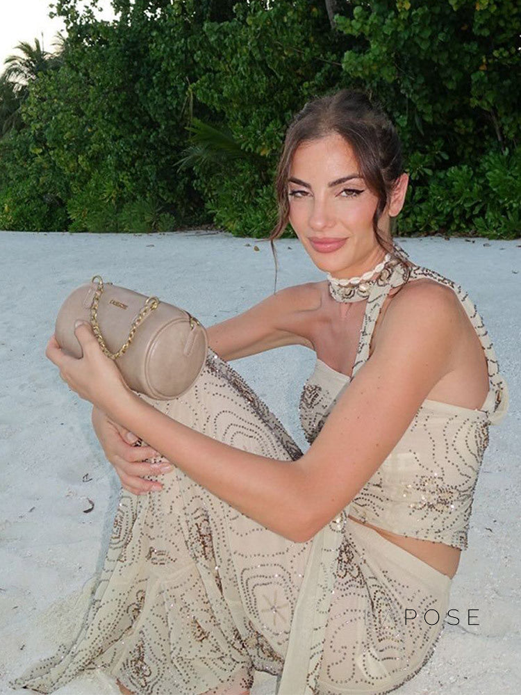 Analiz Beaded Mesh Skirt Set [MGDN9B70]