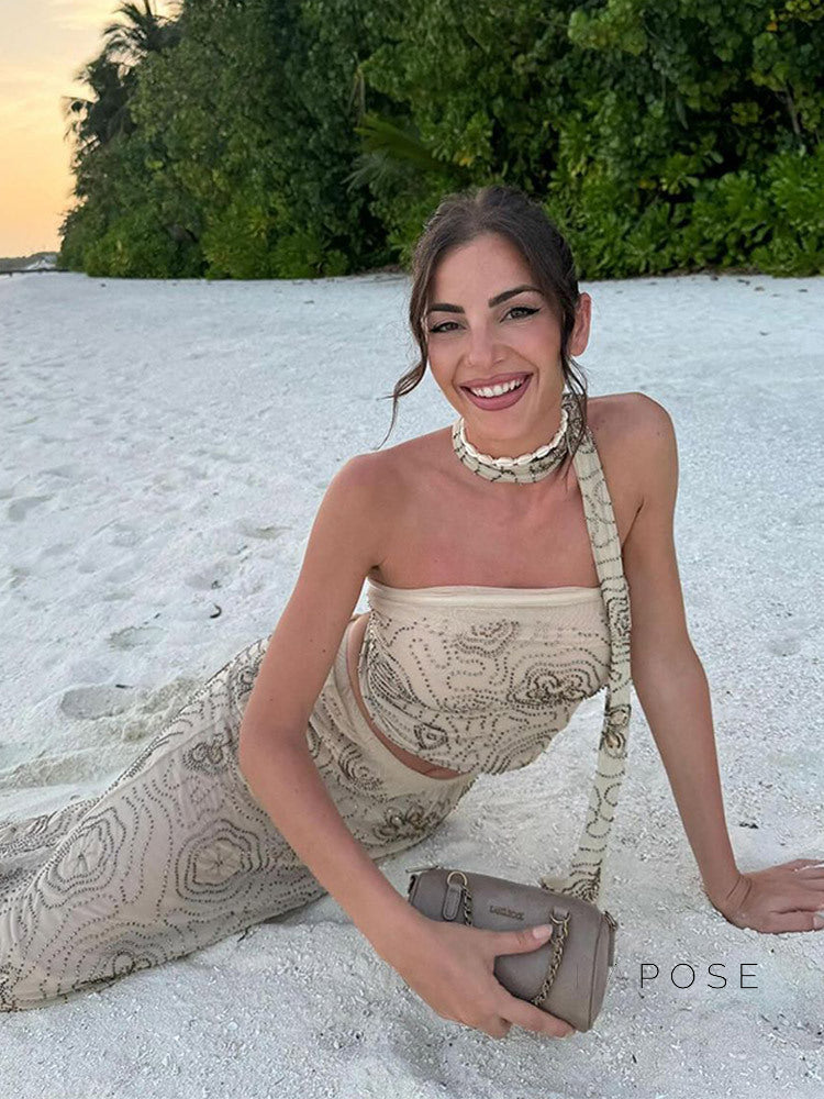 Analiz Beaded Mesh Skirt Set [EGH42KFB]