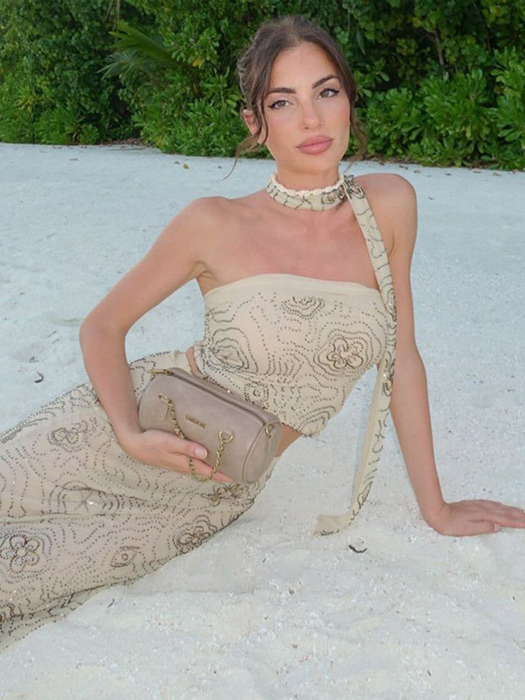 Analiz Beaded Mesh Skirt Set [F37DWVOS]