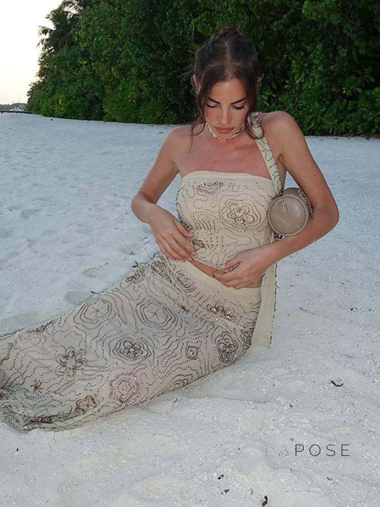 Analiz Beaded Mesh Skirt Set [ZJM6I94R]