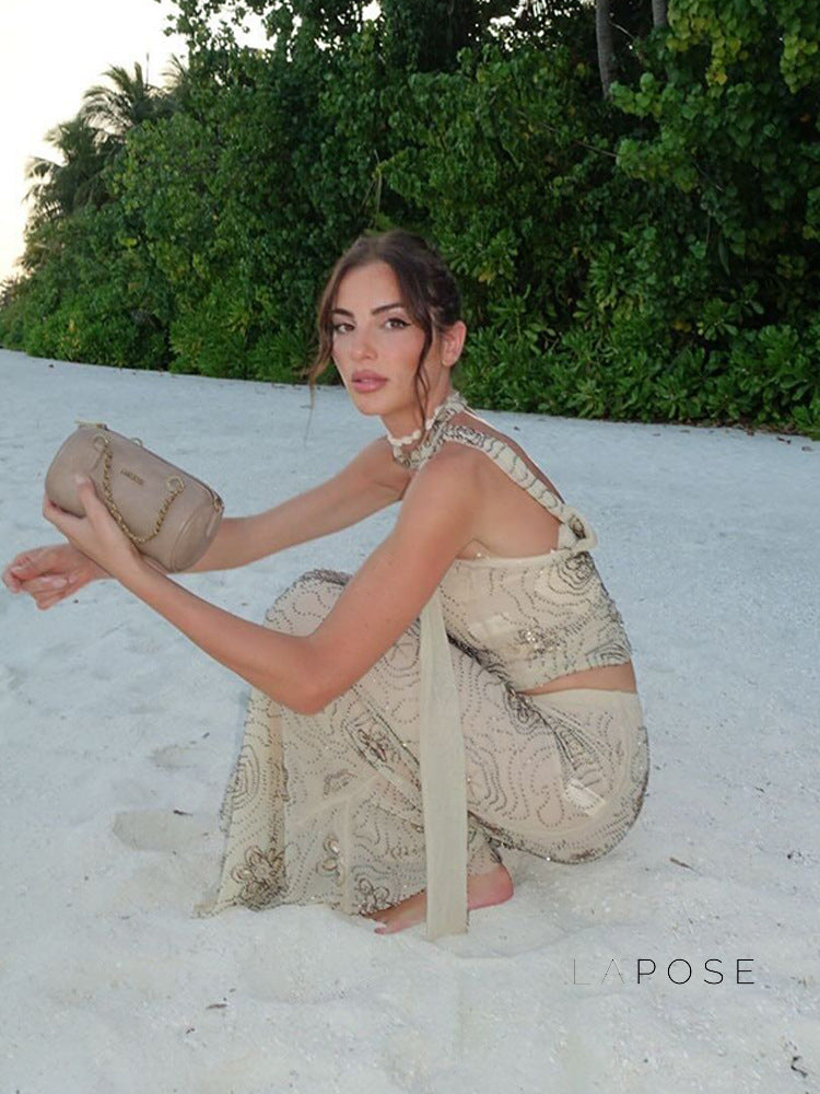 Analiz Beaded Mesh Skirt Set [881AWMK8]