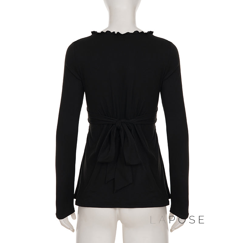 Analy Ruched V-Neck Long Sleeve Top [PIW2BY8E]